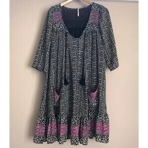 Free People Penny Lane Black Combo Chiffon Tunic Smock Dress Size XS
